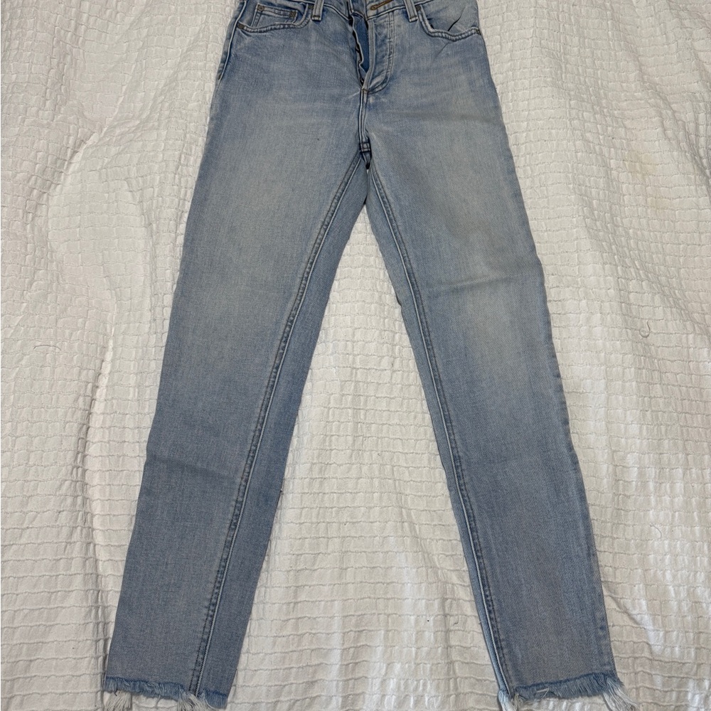 Denim Forum Blue Straight Leg Jeans Classic Style